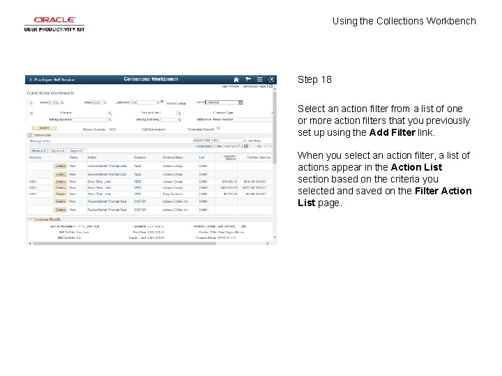 Using the Collections Workbench Step 18 Select an action filter from a list of