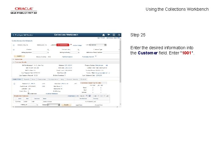 Using the Collections Workbench Step 25 Enter the desired information into the Customer field.