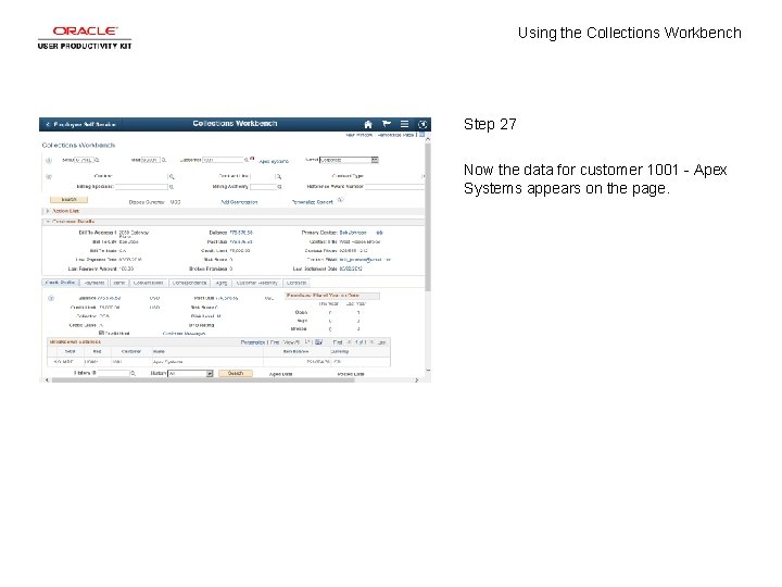 Using the Collections Workbench Step 27 Now the data for customer 1001 - Apex