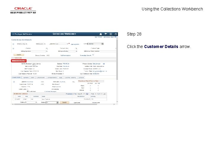 Using the Collections Workbench Step 28 Click the Customer Details arrow. 