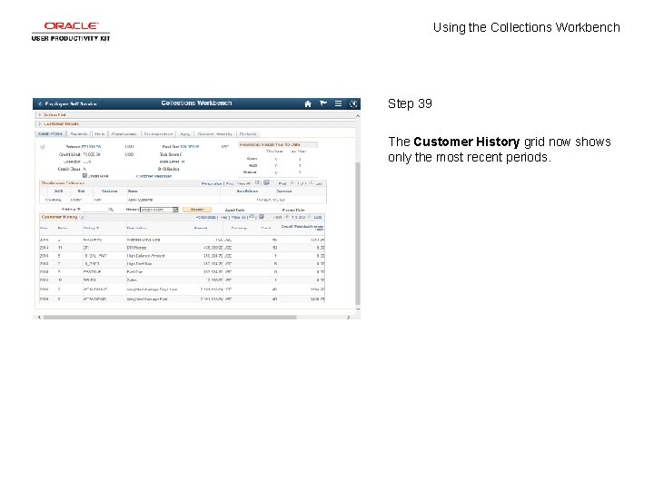 Using the Collections Workbench Step 39 The Customer History grid now shows only the