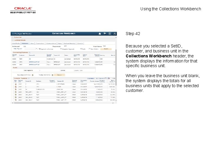 Using the Collections Workbench Step 42 Because you selected a Set. ID, customer, and