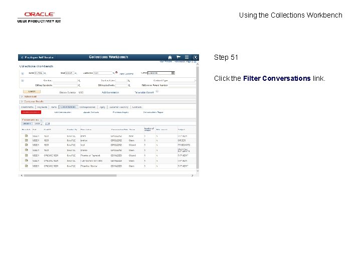 Using the Collections Workbench Step 51 Click the Filter Conversations link. 