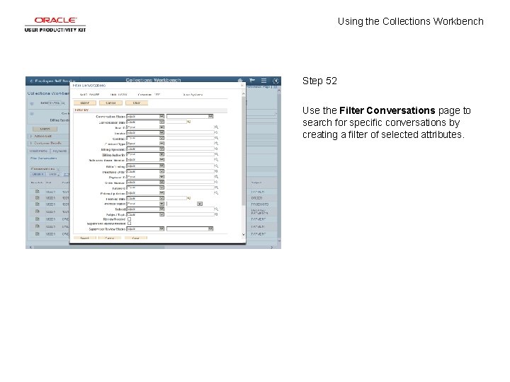Using the Collections Workbench Step 52 Use the Filter Conversations page to search for