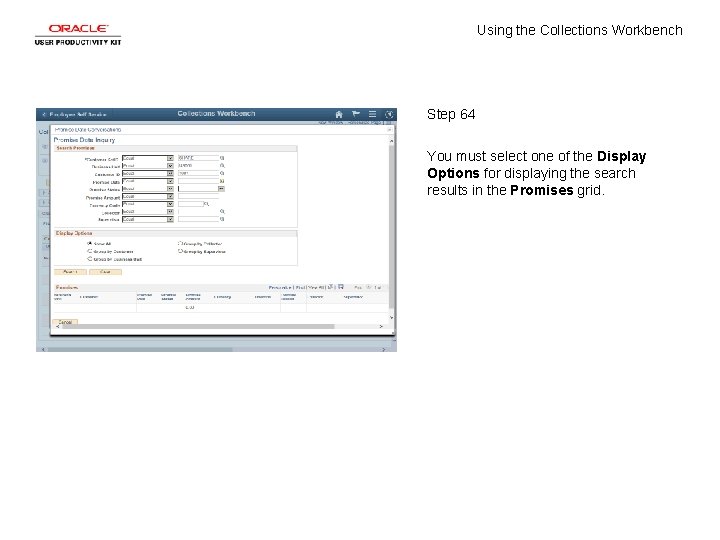 Using the Collections Workbench Step 64 You must select one of the Display Options