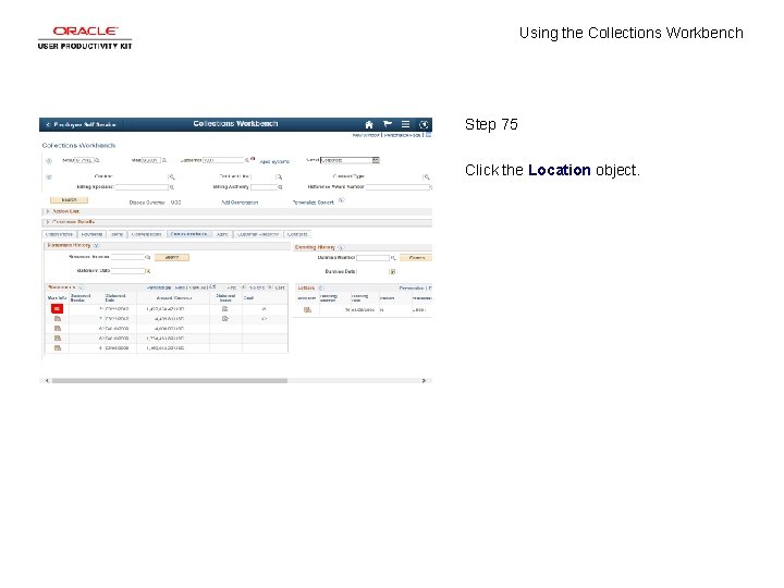 Using the Collections Workbench Step 75 Click the Location object. 