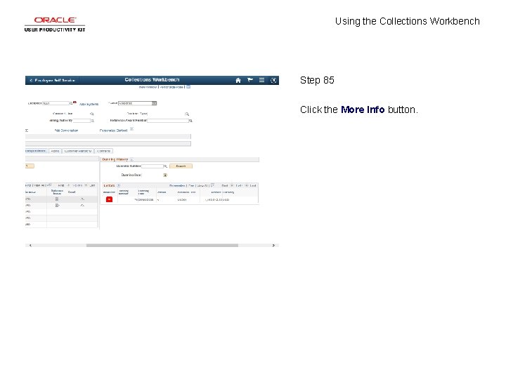 Using the Collections Workbench Step 85 Click the More Info button. 