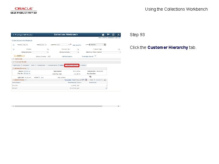 Using the Collections Workbench Step 93 Click the Customer Hierarchy tab. 