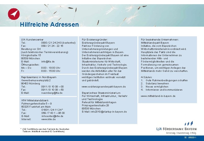 Hilfreiche Adressen Lf. A Kundencenter Tel. : 0800 / 21 24 24 0 (kostenfrei)