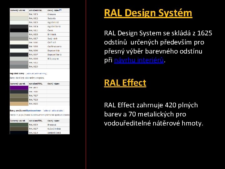 RAL Design Systém RAL Design System se skládá z 1625 odstínů určených především pro