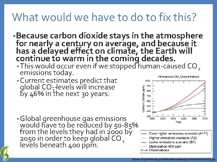 What would we have to do to fix this? • Because carbon dioxide stays