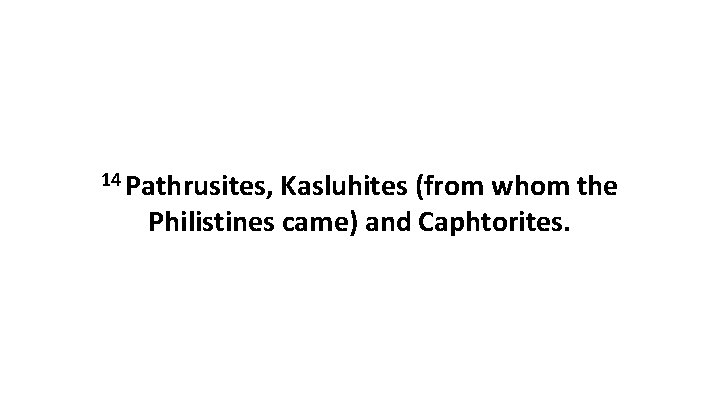 14 Pathrusites, Kasluhites (from whom the Philistines came) and Caphtorites. 