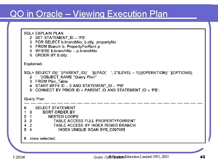 QO in Oracle – Viewing Execution Plan F 28 DM © Pearson Education Limited