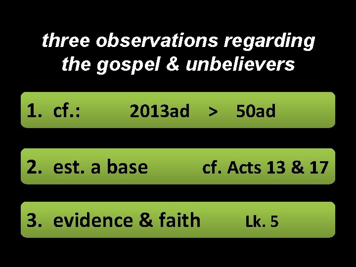 three observations regarding the gospel & unbelievers 1. cf. : 2013 ad > 50