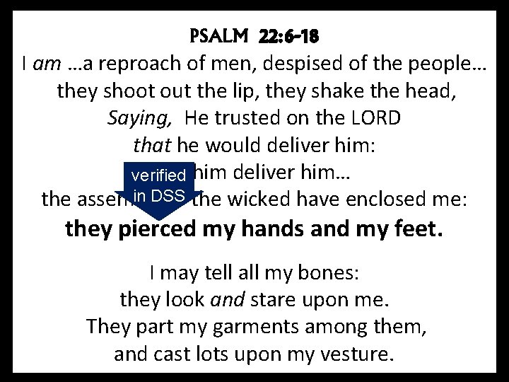 PSALM 22: 6 -18 I am …a reproach of men, despised of the people…