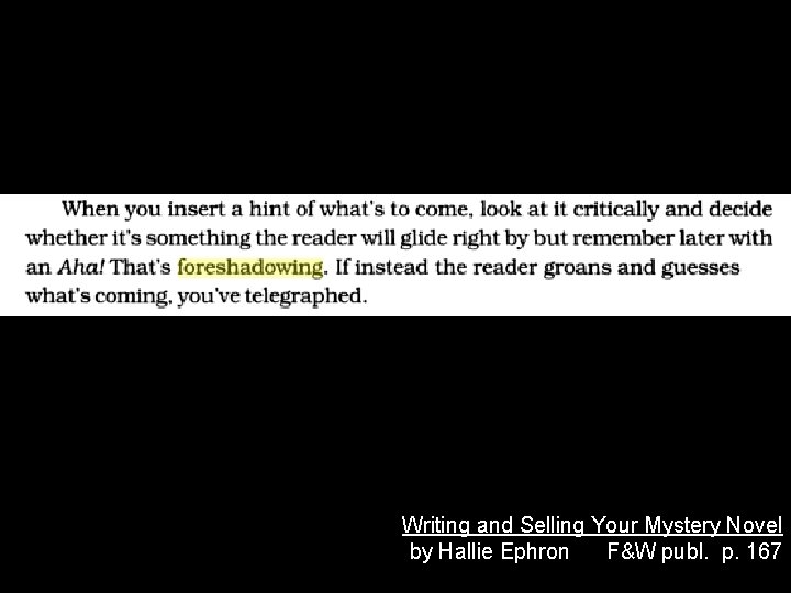 Writing and Selling Your Mystery Novel by Hallie Ephron F&W publ. p. 167 