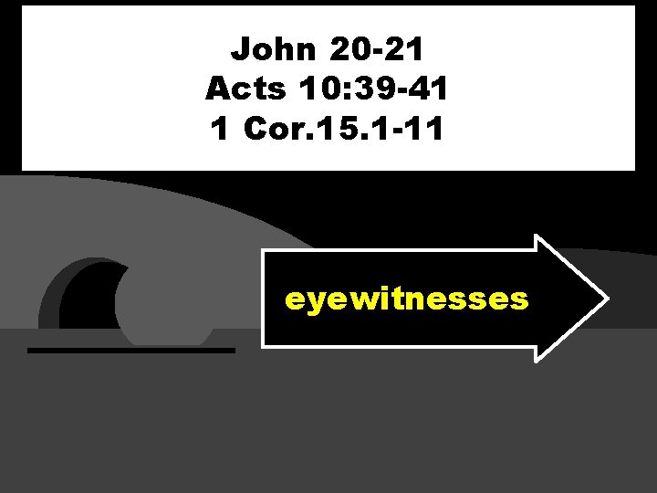 John 20 -21 Acts 10: 39 -41 1 Cor. 15. 1 -11 eyewitnesses 