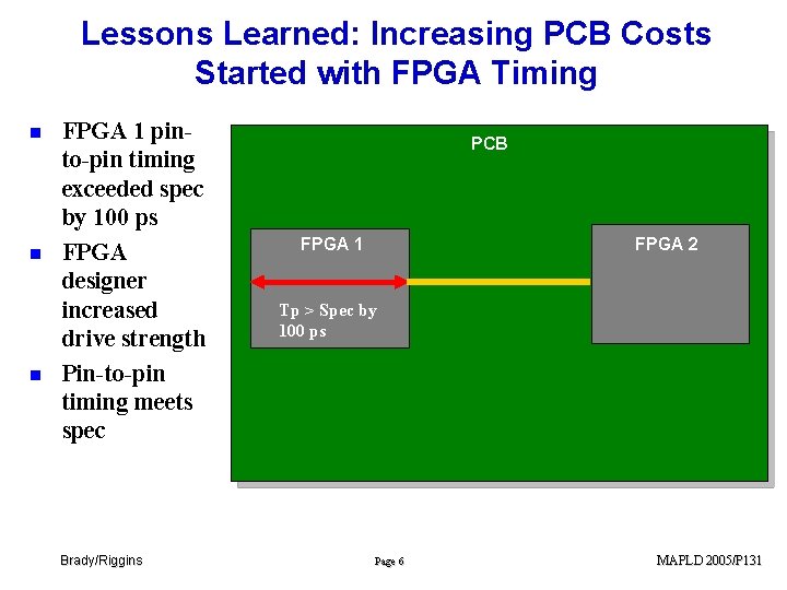 Lessons Learned: Increasing PCB Costs Started with FPGA Timing n n n FPGA 1