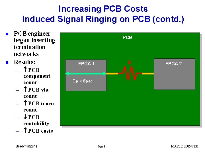 Increasing PCB Costs Induced Signal Ringing on PCB (contd. ) n n PCB engineer