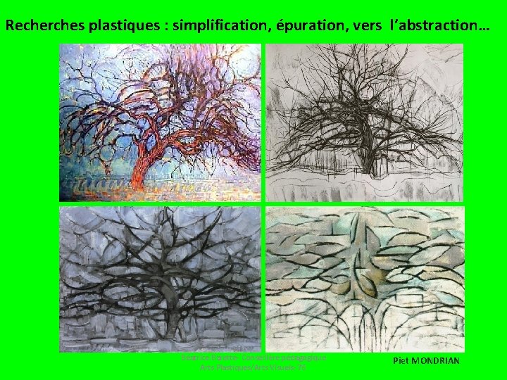 Recherches plastiques : simplification, épuration, vers l’abstraction… Béatrice Barette- Conseillère pédagogique Arts Plastiques/Arts Visuels-