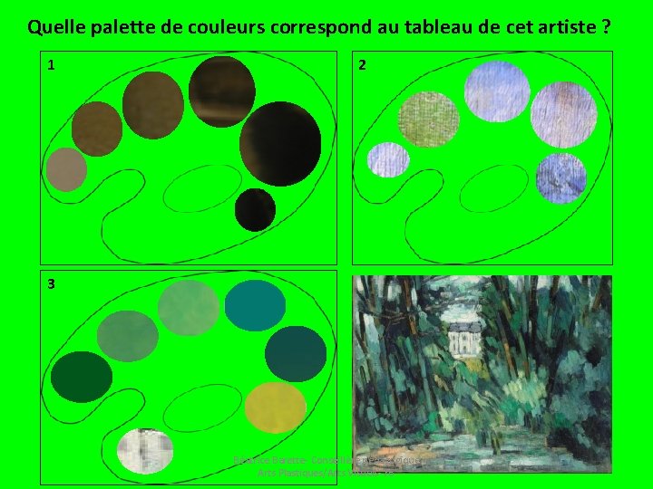 Quelle palette de couleurs correspond au tableau de cet artiste ? 1 2 3