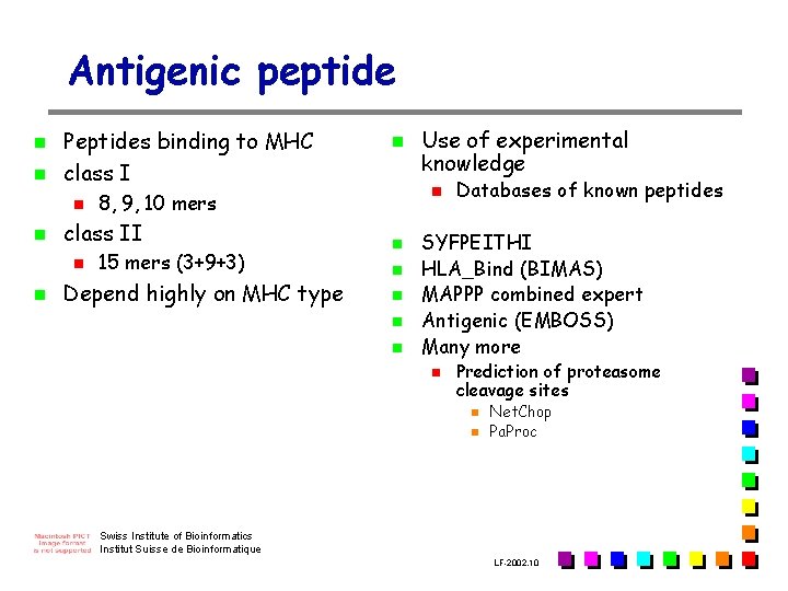 Antigenic peptide n n Peptides binding to MHC class I n n n 15 Antigenic peptide n n Peptides binding to MHC class I n n n 15