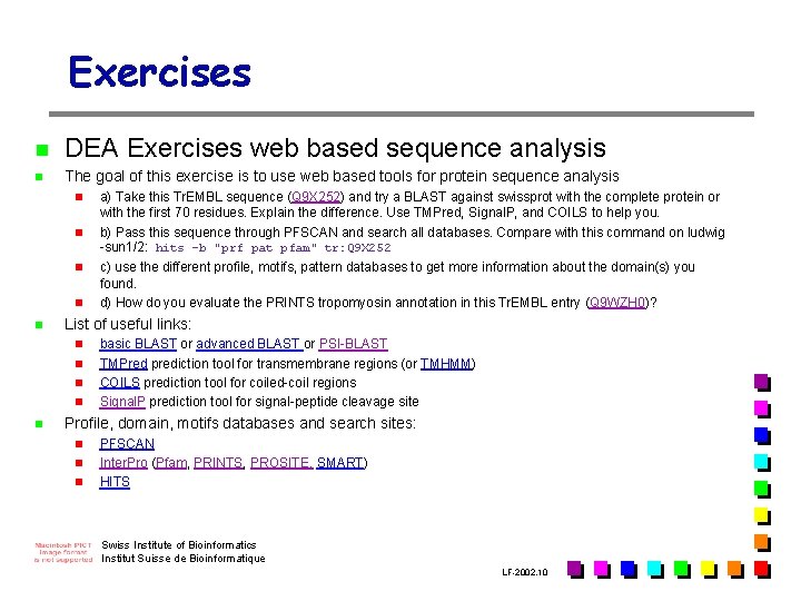 Exercises n DEA Exercises web based sequence analysis n The goal of this exercise Exercises n DEA Exercises web based sequence analysis n The goal of this exercise