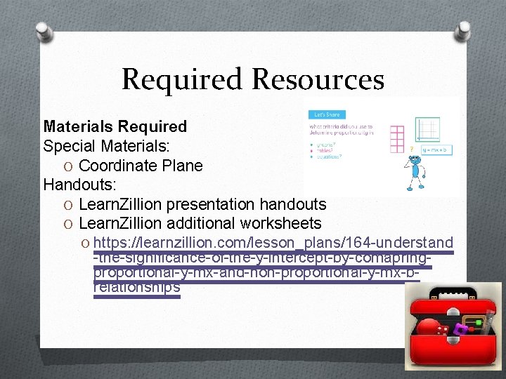 Required Resources Materials Required Special Materials: O Coordinate Plane Handouts: O Learn. Zillion presentation Required Resources Materials Required Special Materials: O Coordinate Plane Handouts: O Learn. Zillion presentation