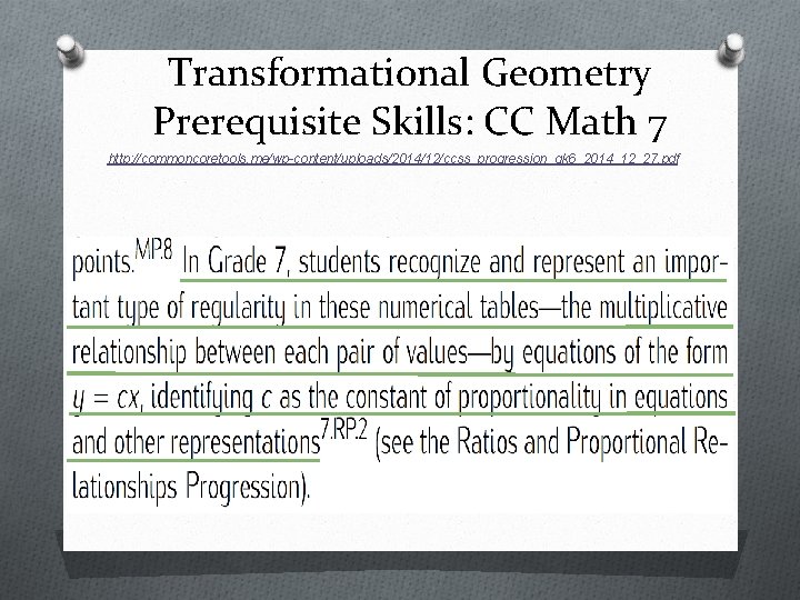 Transformational Geometry Prerequisite Skills: CC Math 7 http: //commoncoretools. me/wp-content/uploads/2014/12/ccss_progression_gk 6_2014_12_27. pdf Transformational Geometry Prerequisite Skills: CC Math 7 http: //commoncoretools. me/wp-content/uploads/2014/12/ccss_progression_gk 6_2014_12_27. pdf
