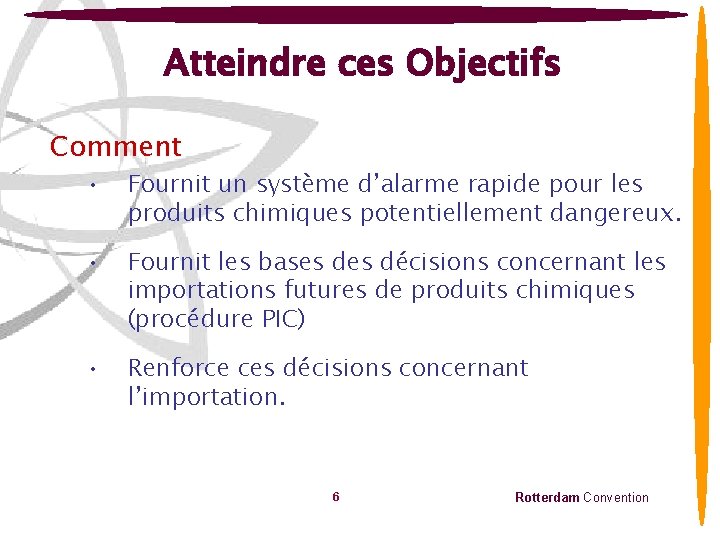 Atteindre ces Objectifs Comment • Fournit un système d’alarme rapide pour les produits chimiques