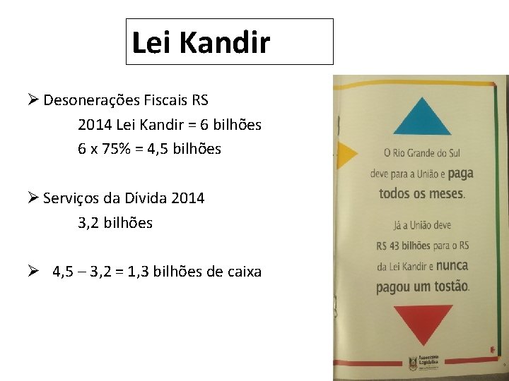 Lei Kandir Ø Desonerações Fiscais RS 2014 Lei Kandir = 6 bilhões 6 x