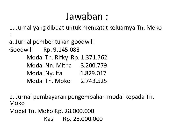 Jawaban : 1. Jurnal yang dibuat untuk mencatat keluarnya Tn. Moko : a. Jurnal