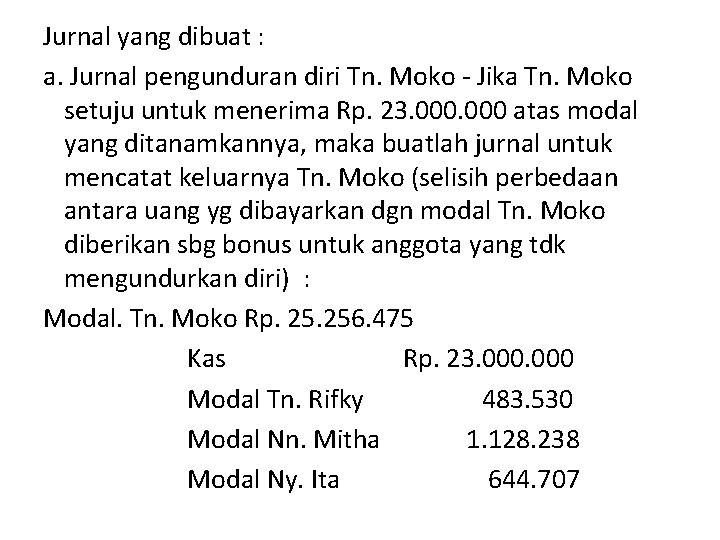 Jurnal yang dibuat : a. Jurnal pengunduran diri Tn. Moko - Jika Tn. Moko