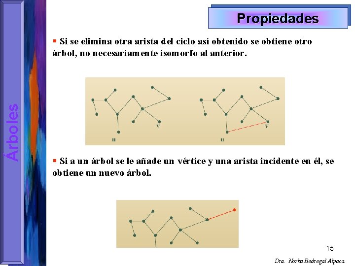 Propiedades Árboles § Si se elimina otra arista del ciclo así obtenido se obtiene