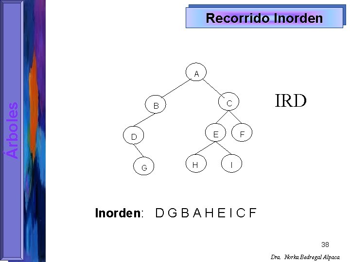 Recorrido Inorden Árboles A E D G IRD C B H F I Inorden:
