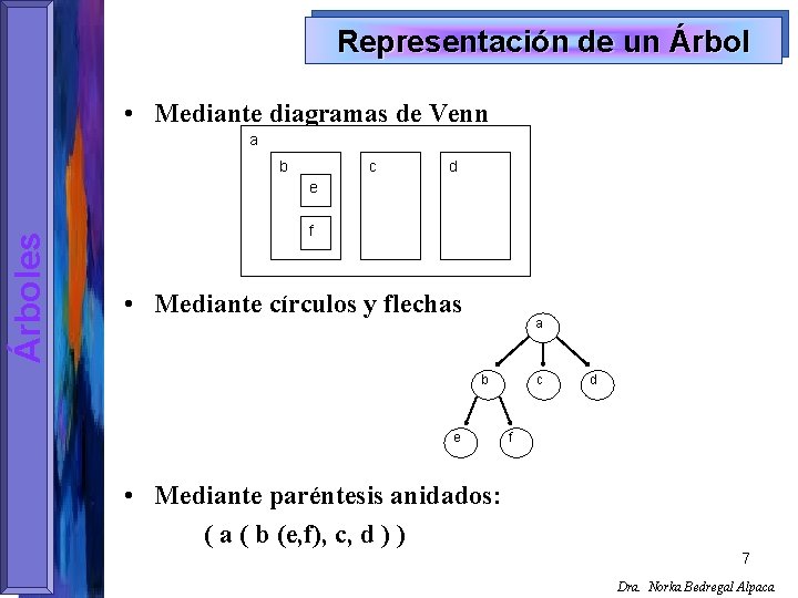 Representación de un Árbol • Mediante diagramas de Venn a b c d Árboles