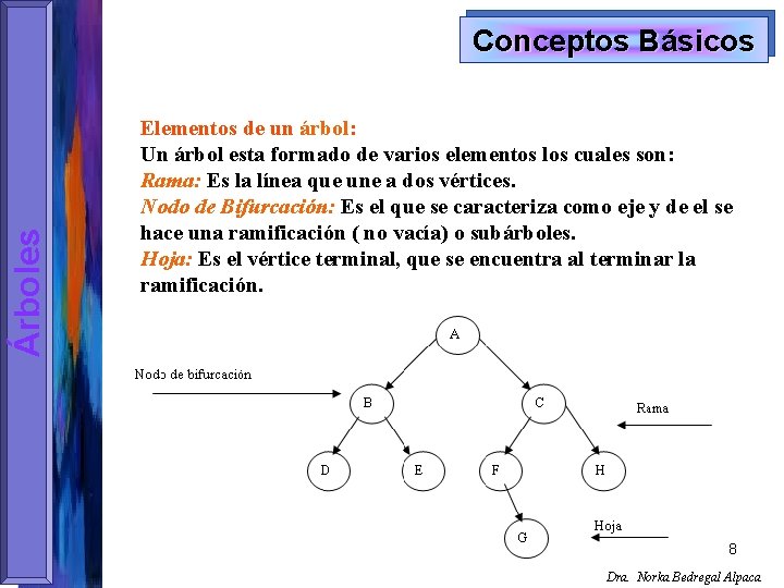 Árboles Conceptos Básicos Elementos de un árbol: Un árbol esta formado de varios elementos