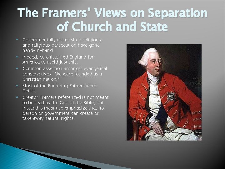 The Framers’ Views on Separation of Church and State Governmentally established religions and religious