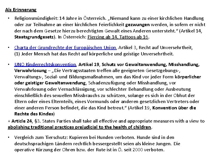 Als Erinnerung • Religionsmündigkeit: 14 Jahre in Österreich. „Niemand kann zu einer kirchlichen Handlung