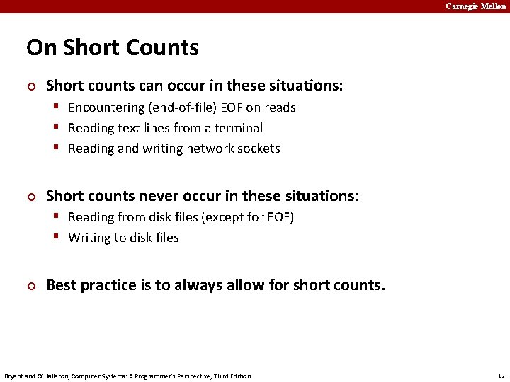 Carnegie Mellon On Short Counts ¢ Short counts can occur in these situations: §