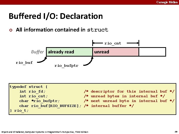 Carnegie Mellon Buffered I/O: Declaration ¢ All information contained in struct rio_cnt Buffer already