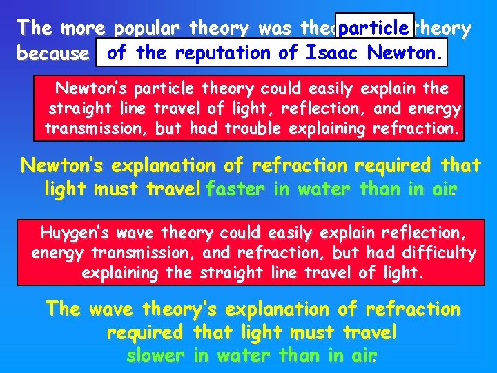 particle theory The more popular theory was thesifjrnm of the fneu reputation Isaac because