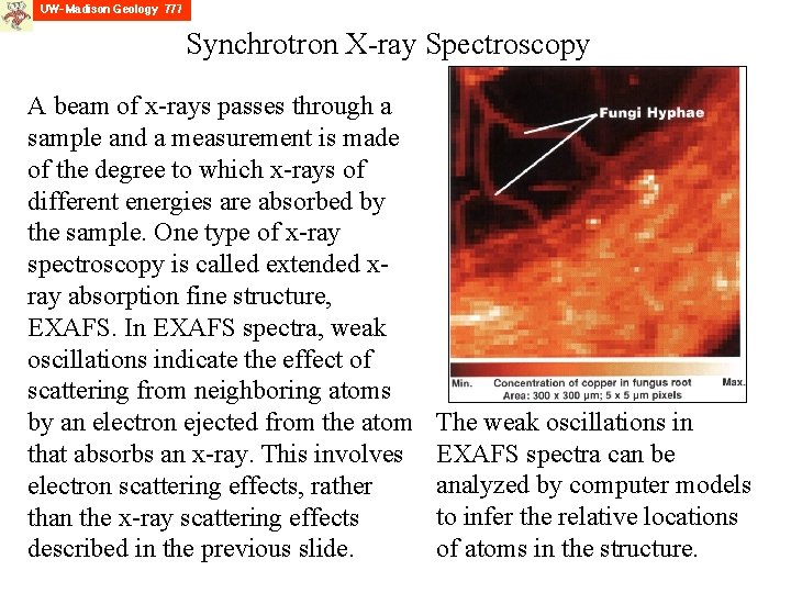 Synchrotron X-ray Spectroscopy A beam of x-rays passes through a sample and a measurement