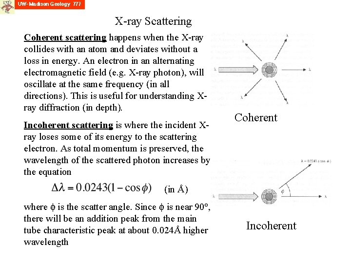 X-ray Scattering Coherent scattering happens when the X-ray collides with an atom and deviates