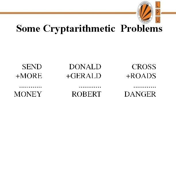 Some Cryptarithmetic Problems 