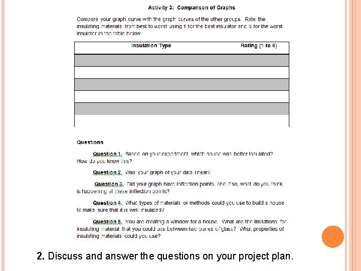 2. Discuss and answer the questions on your project plan. 