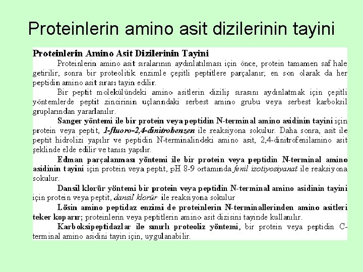 Proteinlerin amino asit dizilerinin tayini 