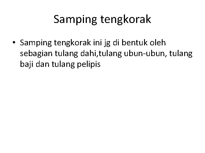 Samping tengkorak • Samping tengkorak ini jg di bentuk oleh sebagian tulang dahi, tulang