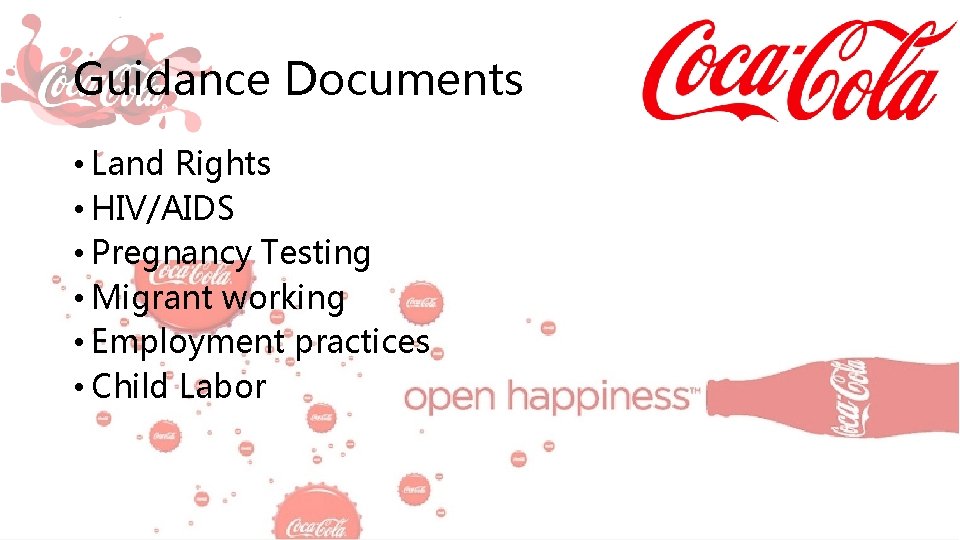 Guidance Documents • Land Rights • HIV/AIDS • Pregnancy Testing • Migrant working •