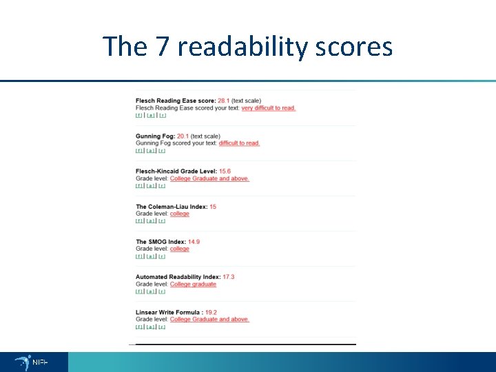 The 7 readability scores 